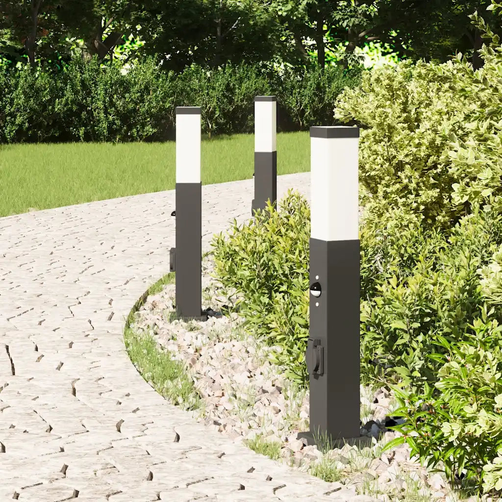 Lampioni a paletto con sensore e presa 3 pz 50 cm neri IP44 4006090