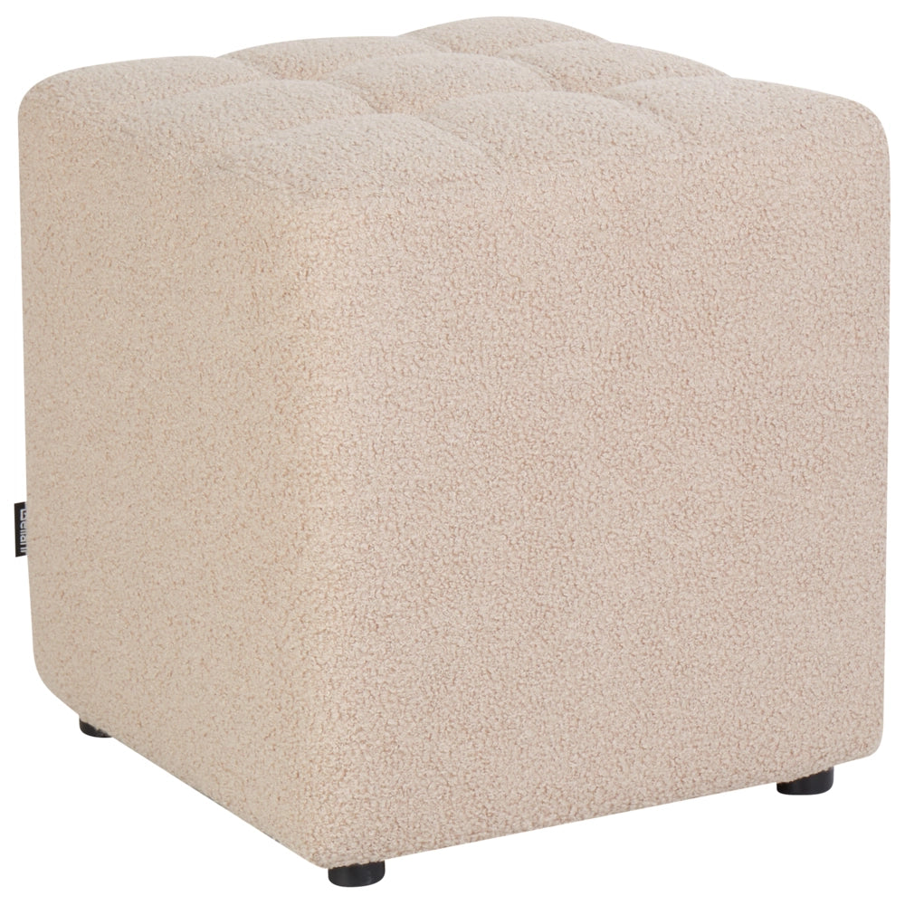 Sgabello Beige Boucle Rivestito 38 x 38 cm Seduta quadrata Motivo Chevron