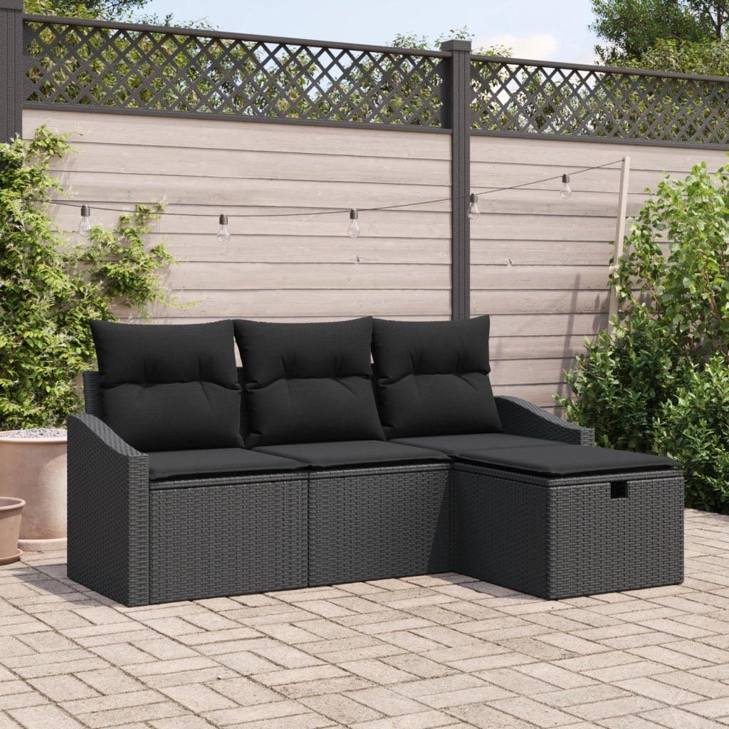 Set di divani da giardino con cuscini Neri in rattan
