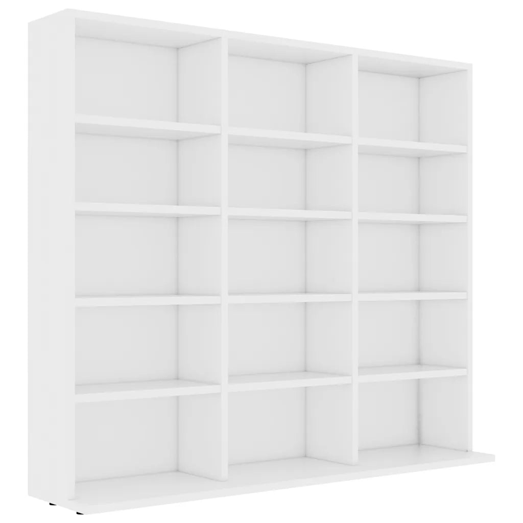 Mobile porta CD pratico e decorativo per il soggiorno con 15 scomparti 100 x 23 x 89 cm realizzato in legno composito bianco 02_0047691