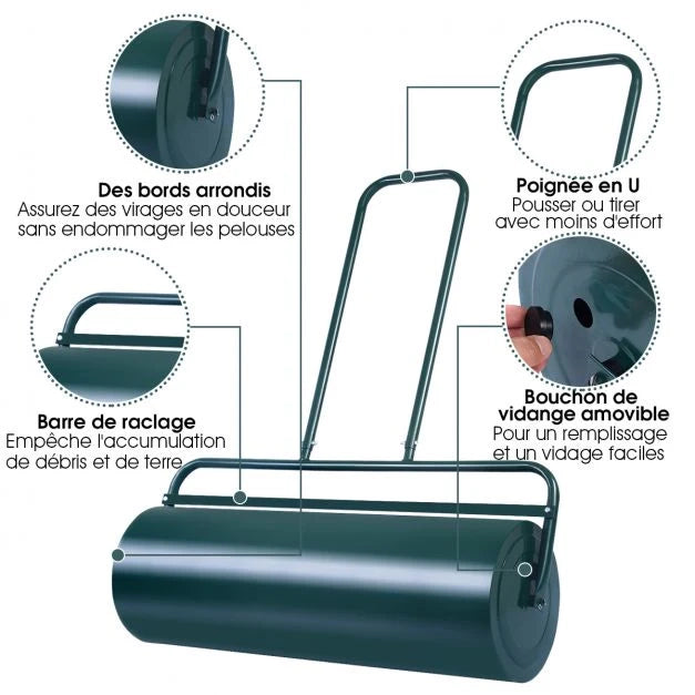 Rullo per prato da giardino con capacità di 63 litri diametro rullo: 30 cm larghezza: 60 cm in acciaio verde 20_0006802