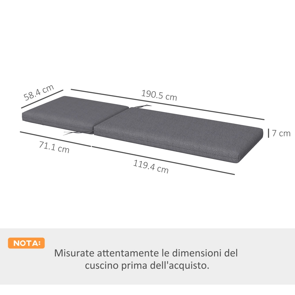 Set 2 Cuscini per Sedie da Esterno con Lacci e 2 Imbottiture, in Poliestere e Cotone, 190.5x58.4x7 cm, Grigio