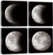 Stampi da parete a tema luna in bianco e nero su tela - 30x30 cm - 4 pezzi
