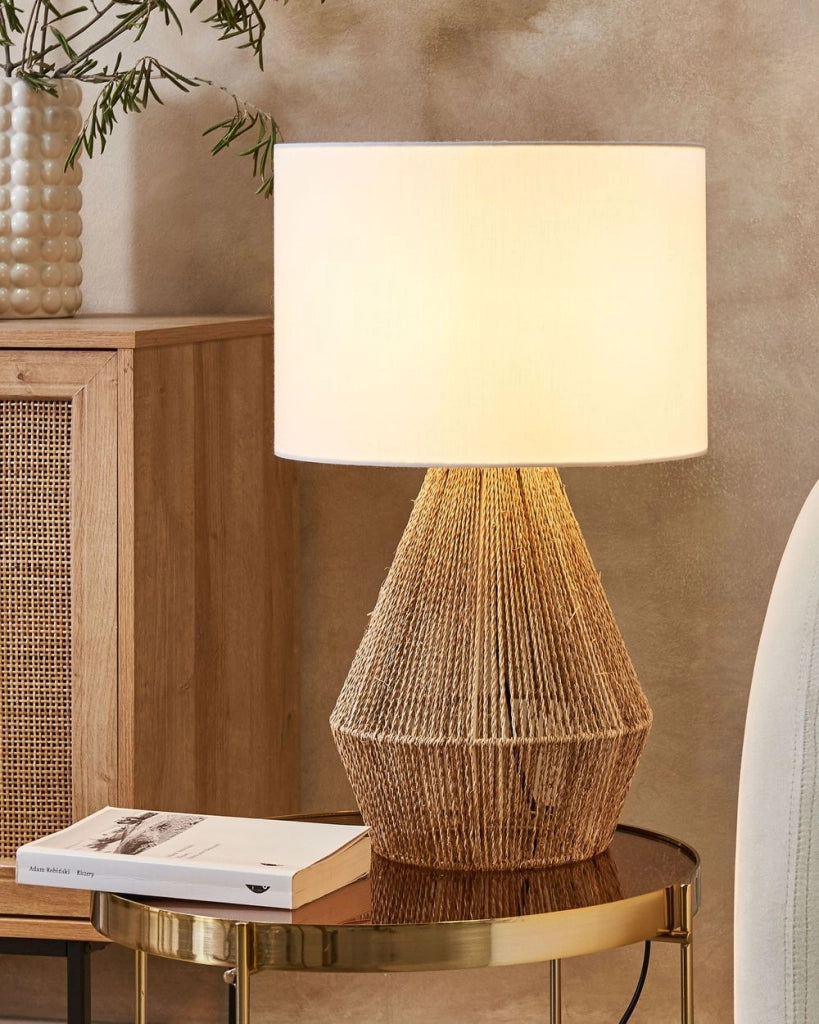 Lampada da tavolo carta intrecciata fatta a mano bianco e naturale 52 cm