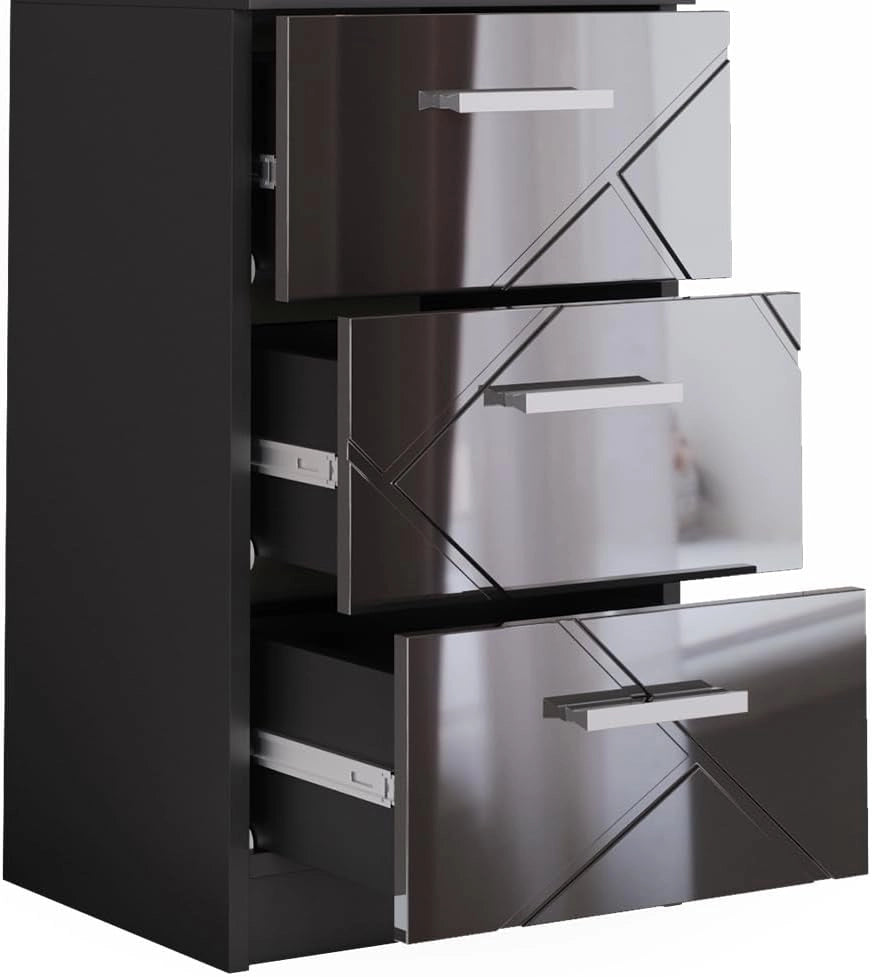 Comodini camera da letto Irma, Nero, 35.5 x 66 cm, adatto per il posizionamento laterale accanto a letti boxspring