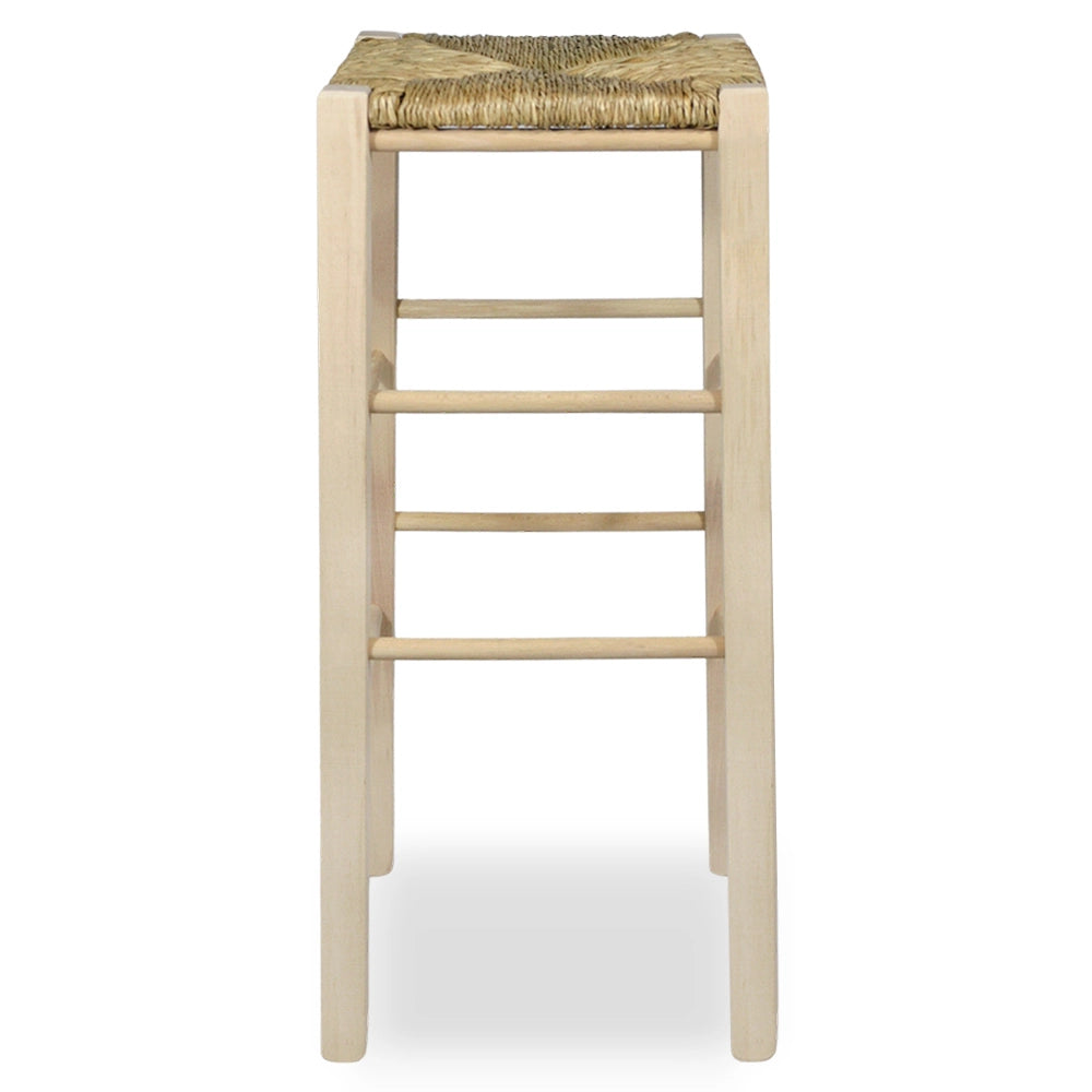 Sgabello bar h 73 cm in legno grezzo da dipingere seduta quadrata in paglia