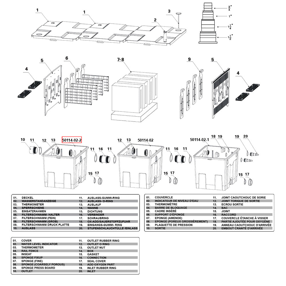 Ricambio per filtro per laghetti CBF-350C Vaschetta filtro 3° stadio