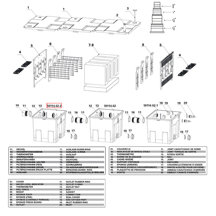 Ricambio per filtro per laghetti CBF-350C Vaschetta filtro 3° stadio