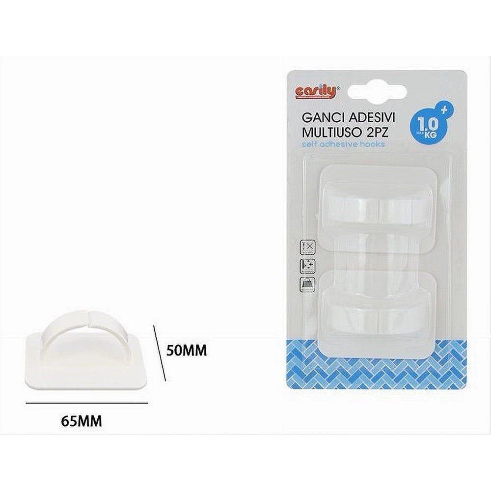 Trade Shop - Set 2 Pz Gancio Adesivo Multiuso Asta Oggetti Da Parete Bagno Casa Bianco 87357 -