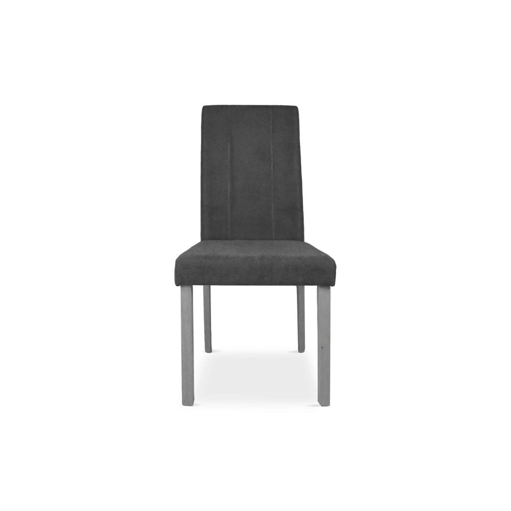 Set 2 Sedie imbottite struttura in legno e tessuto grigio con cuciture verticali Tom