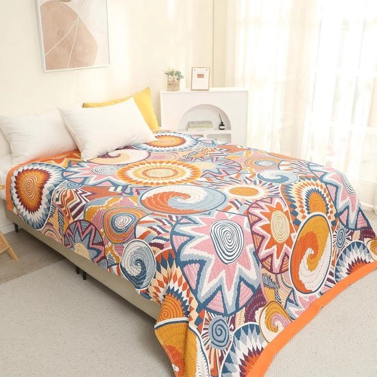 Plaid a doppia faccia - tessuto di cotone biologico 100% - 200 x 230 cm - multicolore