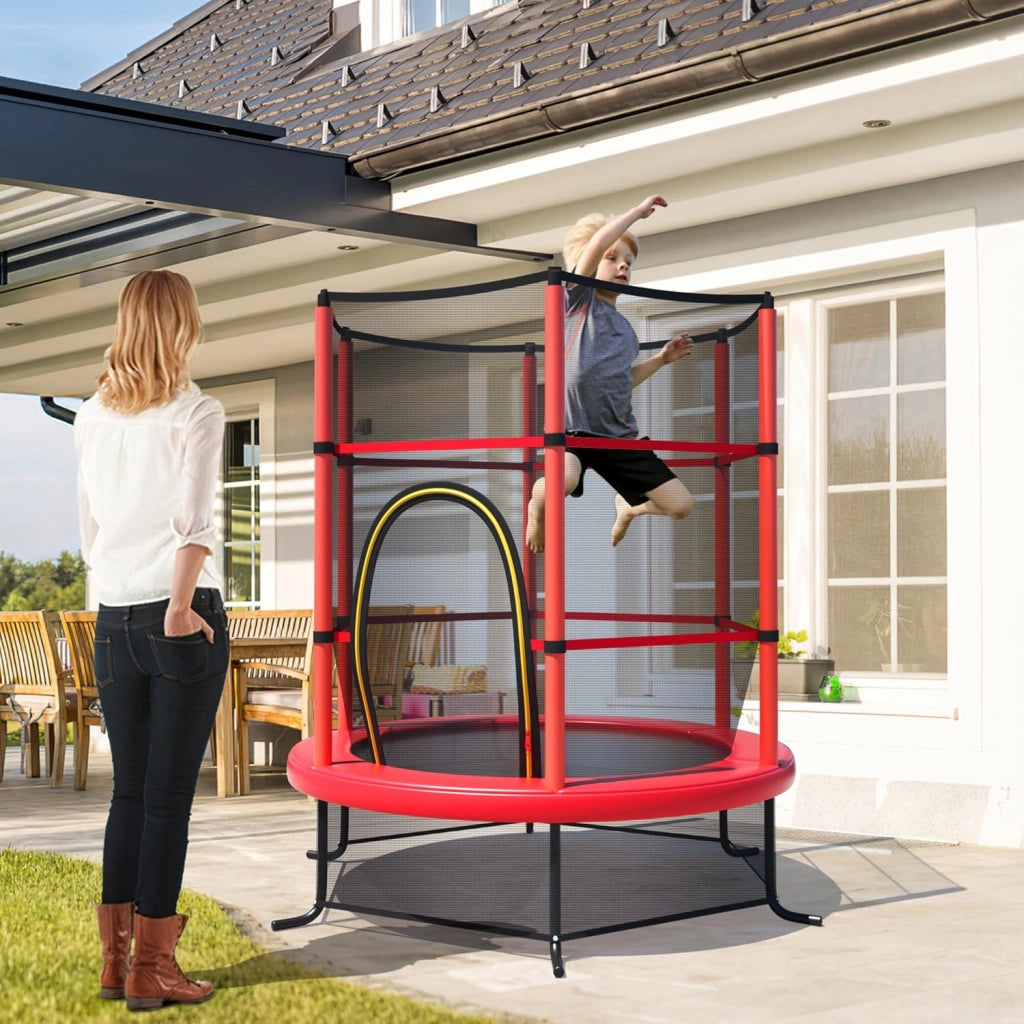 Trampolino per Bambini 3-6 Anni, Tappeto Elastico Bambini con Rete di Sicurezza e Chiusura a Cerniera, Saltarello da Esterno in Acciaio Zincato, Portato 135 kg, 165x165x161 cm