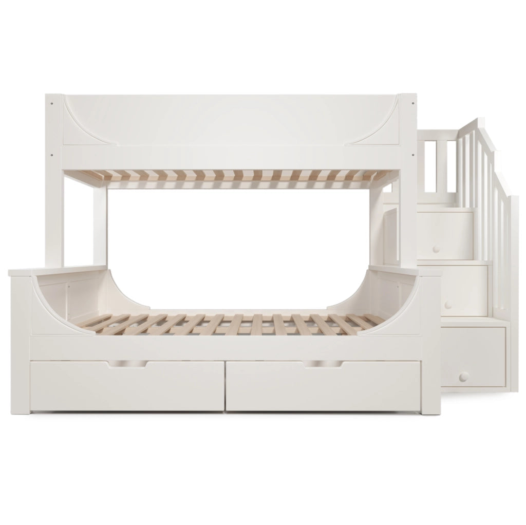 Letto a castello con scala e cassetti 90x200/140x200 cm; bianco; in legno e MDF