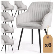 Set di 6 Sedie in velluto con cuciture verticali FLORENCE Grigio gambe nere