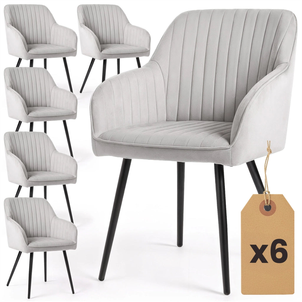 Set di 6 Sedie in velluto con cuciture verticali FLORENCE Grigio gambe nere