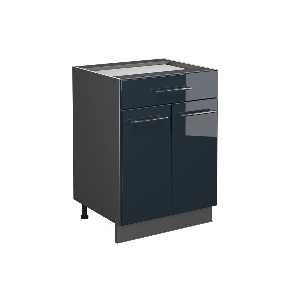 Mobiletto base per cucina Fame-Line Blu scuro lucido/Antracite 60 cm con cassetto, PL Antracite Vicco