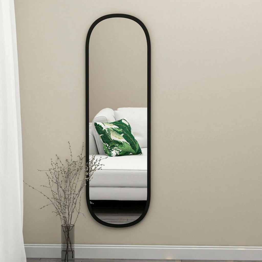 Specchio Korban, Specchiera, Articolo d'arredo a muro, Decorazione con specchio, 40x2h120 cm, Nero