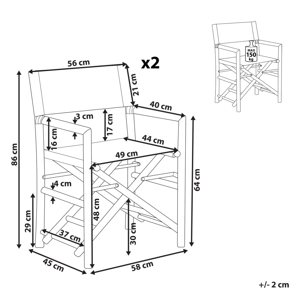 Set di 2 Sedie da Regista in Legno Chiaro di Bambù Pieghevoli interno esterno stile moderno boho