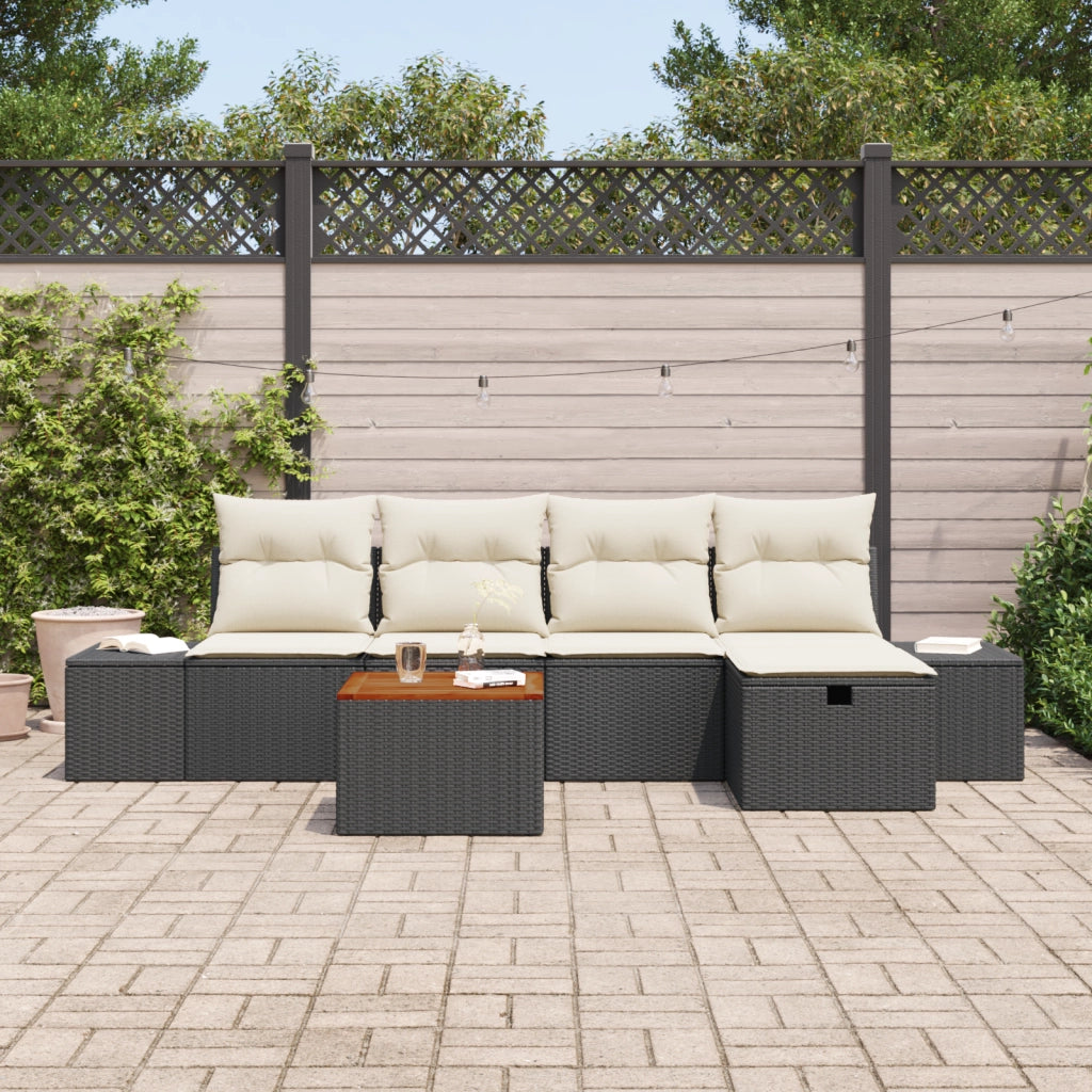 Set Divano da Giardino 6 Pezzi con Cuscini Rattan Sintetico Nero