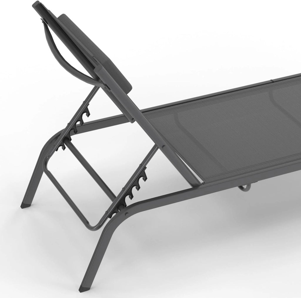 Set di 2 lettini da Giardino reclinabili Bora con tavolino Regolabile in Acciaio Grigio Antracite e Tessuto Grigio
