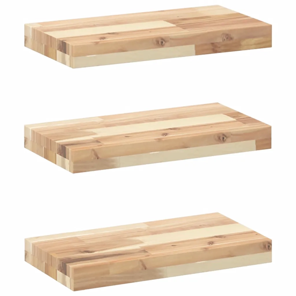 3 pz Mensole da Parete | Scaffali a Parete | Ripiano a parete 60x20x4 cm Legno Acacia Non Trattato