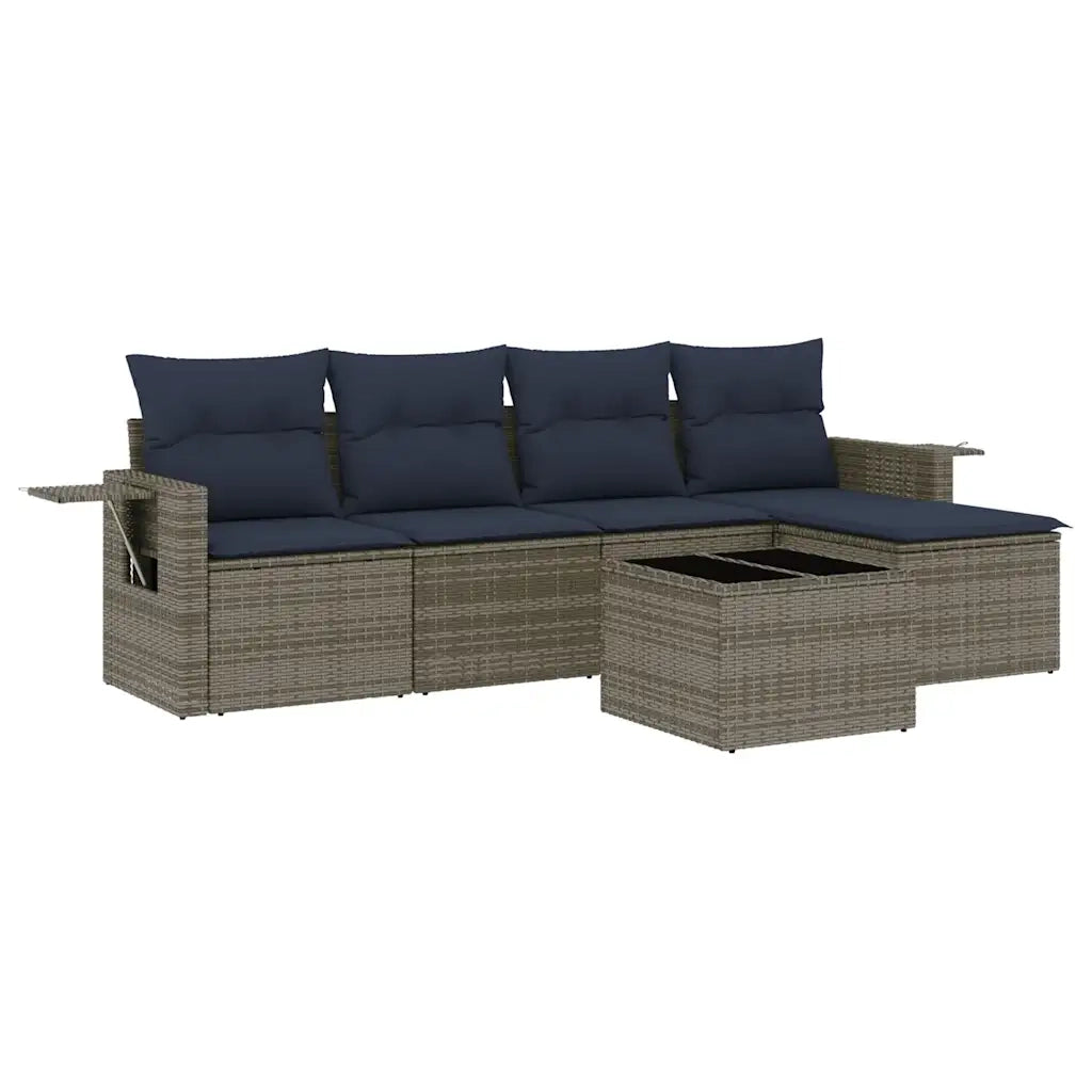 Set Divani da Giardino 6 pz con Cuscini Grigio in Polyrattan 3220100