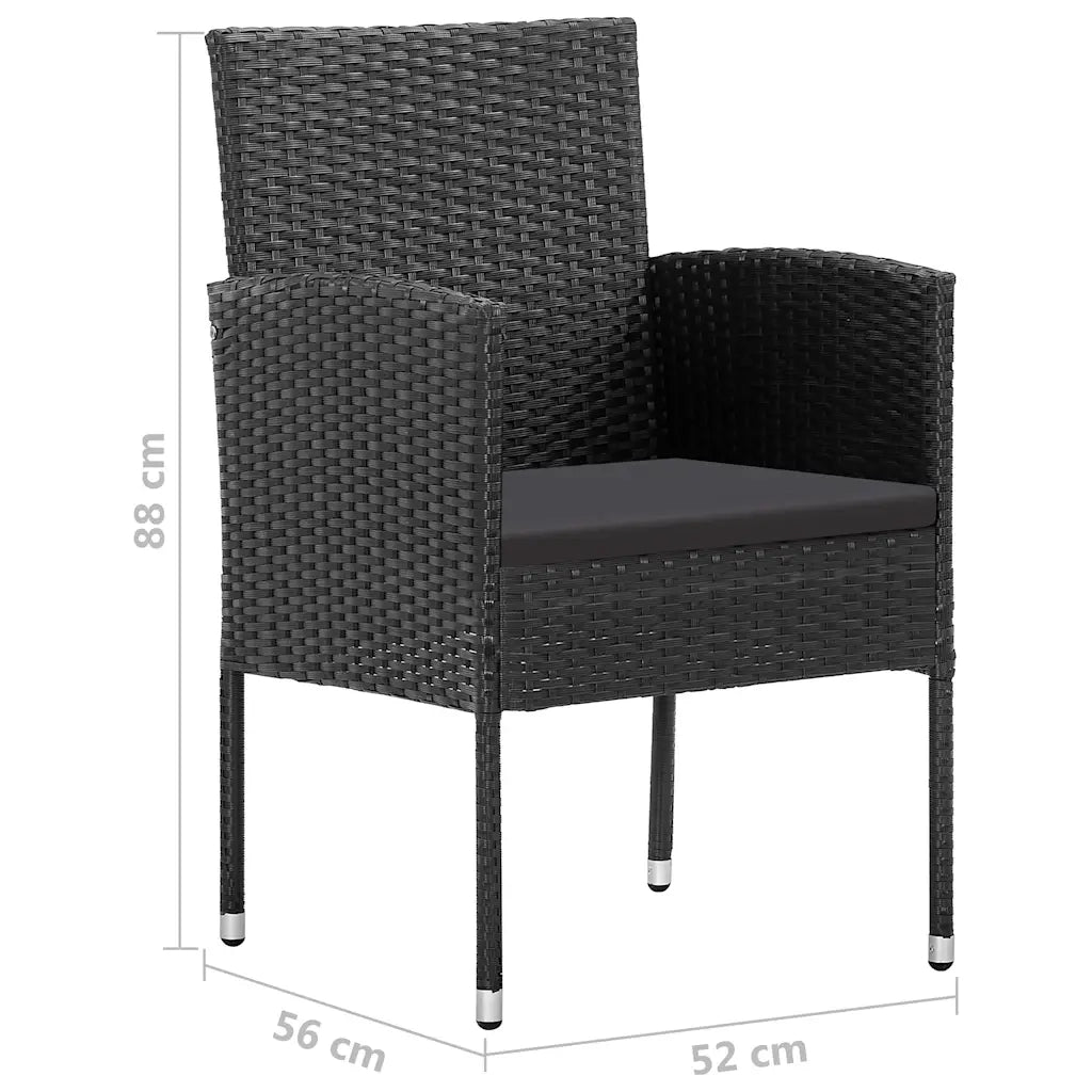 Sedie da Giardino con Cuscini Neri 4 pz | Sedie da Esterno Nere in Polyrattan