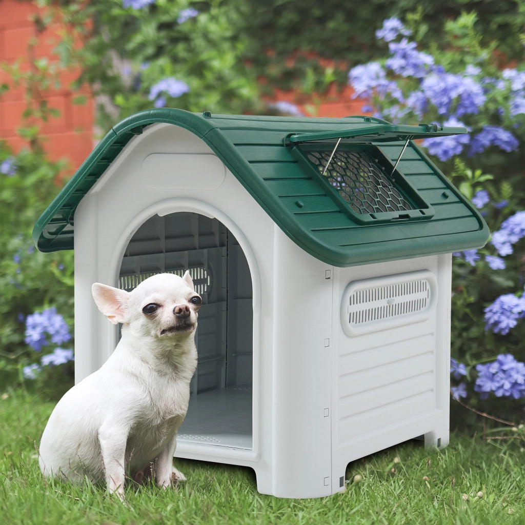 Cuccia per Cani Bello in Plastica 87 x 72 x 75 cm con Lucernario - Bianco / Verde [en.casa]
