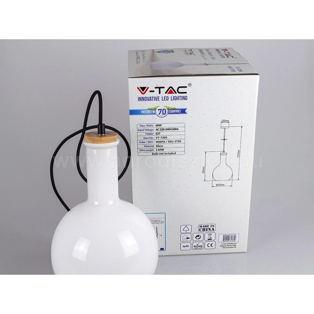 Trade Shop - Lampadario Pendente Lampada A Sospensione In Legno E Vetro Bianco Chiaro Rotondo -