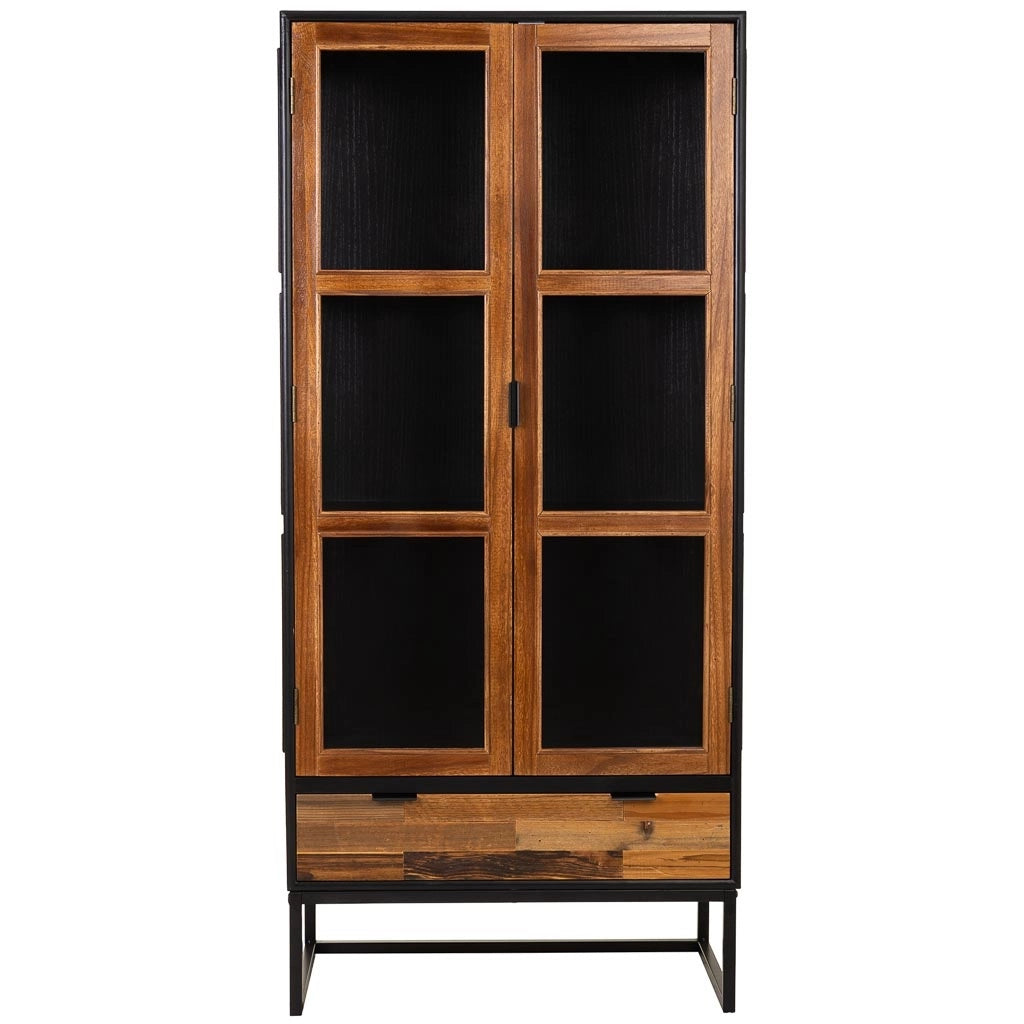 Vetrina in legno di recupero nero con 2 ripiani 72x40,5x158,5h cm