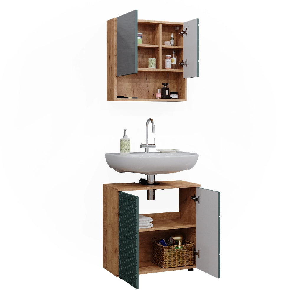 Vicco Set mobili bagno Quercia verde/oro 2 parti, base 60 cm
