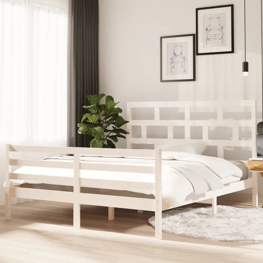 Giroletto-Struttura Letto Bianco in Legno Massello di Pino 160x200 cm 813314