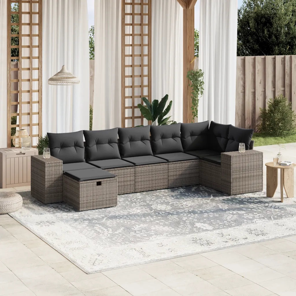 Set Divani da Giardino 7 pz con Cuscini Grigio in Polyrattancod mxl 115772