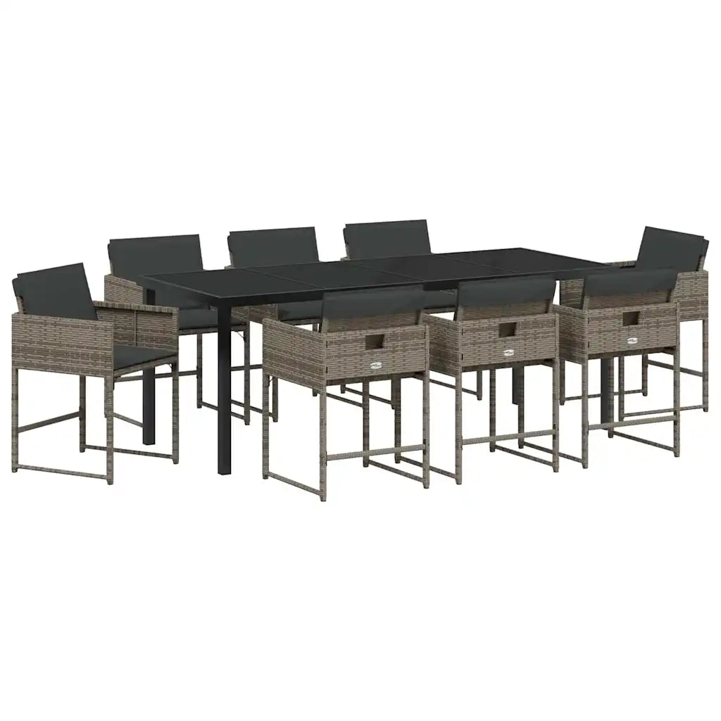 Set da Pranzo per Giardino 9 pcs Grigio polyrattan 3380724