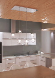 Lampadario Contemporaneo Inside Metallo Cromo Vetro Bianco 7 Luci G9