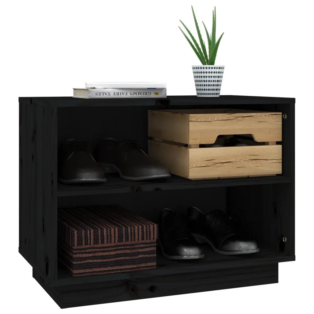 Scarpiera Nera 60x34x45 cm in Legno Massello di Pino 813549