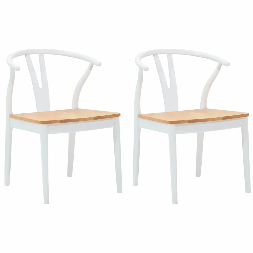 Sedia da pranzo 2 pcs Bianco e Naturale Legno di gomma solido