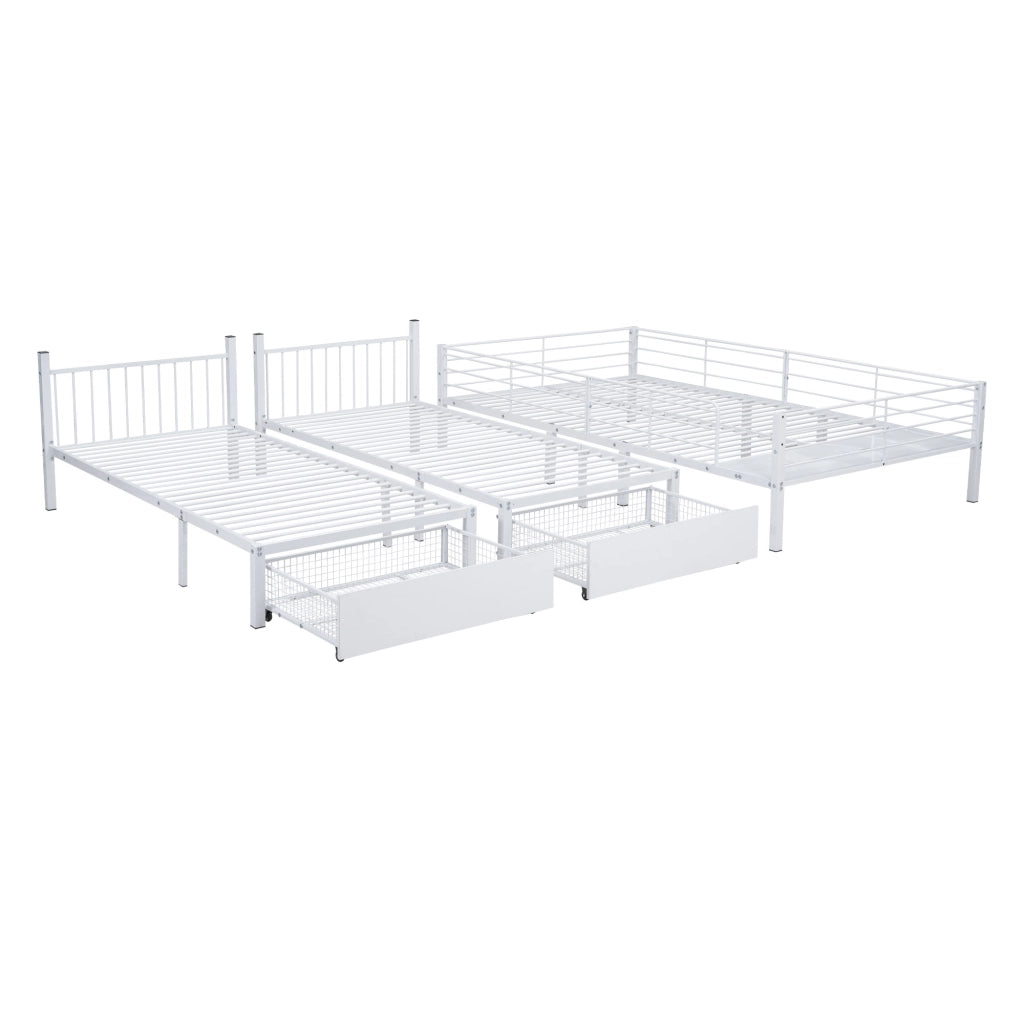 Letto a castello triplo in metallo bianco con 2 cassetti, convertibile in 3 letti separati, 140 x 200 cm
