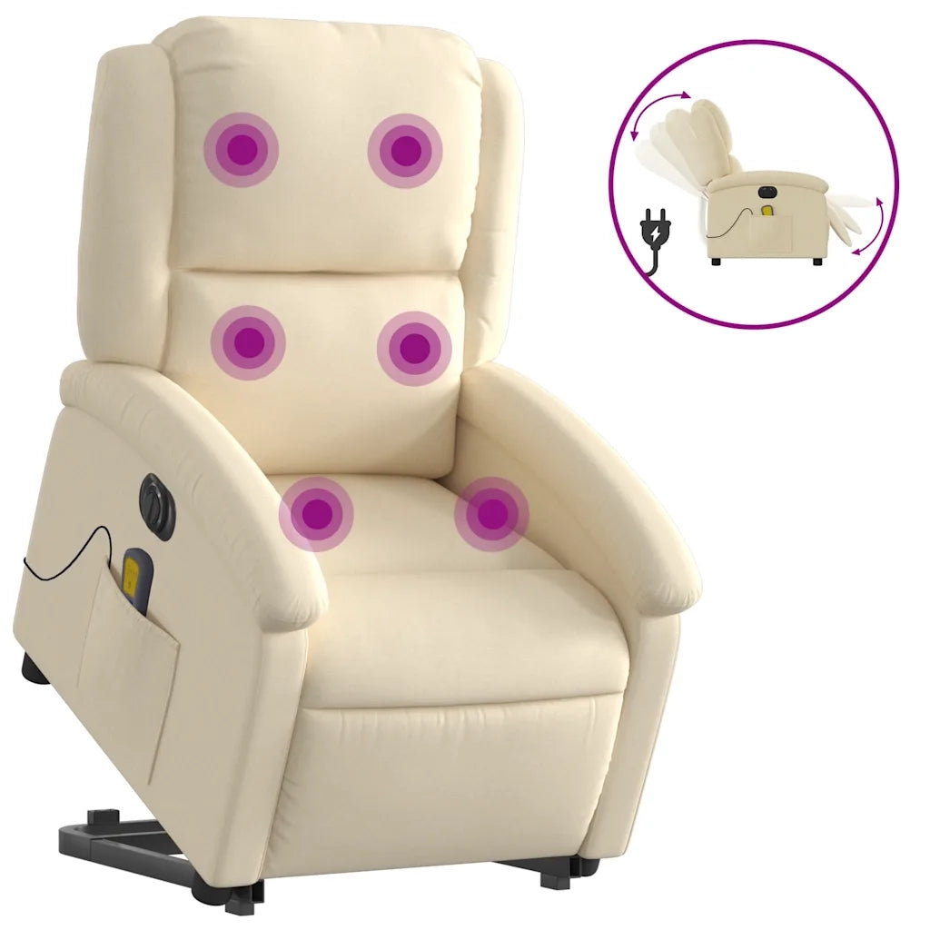 Poltrona Alzapersona Massaggiante Elettrica Crema in Tessuto 3204209