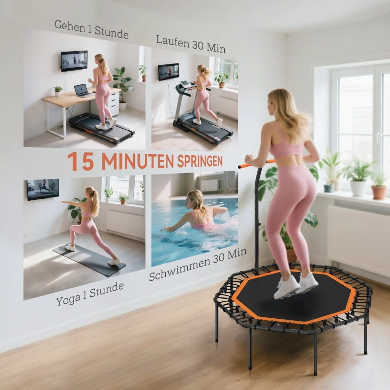 TRAMPOLINO FITNESS Pieghevole con maniglia regolabile 128x120 cm Nero