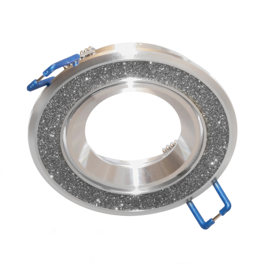 Portafaretto tondo orientabile brillantini argento porta faretto incasso 7cm per lampadine led
