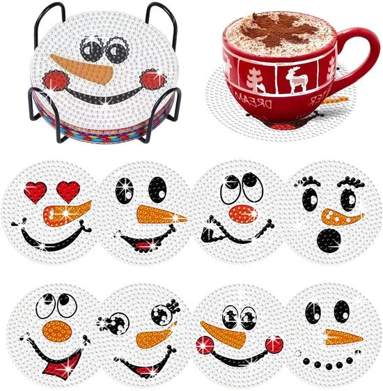 Set di Pianificazione di Diamanti per l'Imballaggio di Natale, 8 pezzi di DIY Set di Poppa di Neve con Supporto per Adulti Principianti, Onderzetters di Diamanti per Bambini Attività Artistiche