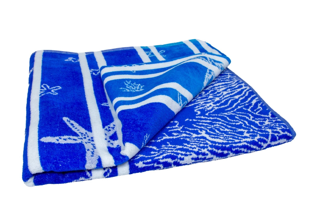 Telo Mare Jacquard Spugna Asciugamano Spiaggia Disegno Lanzarote Degradè - Telo Mare - Blu