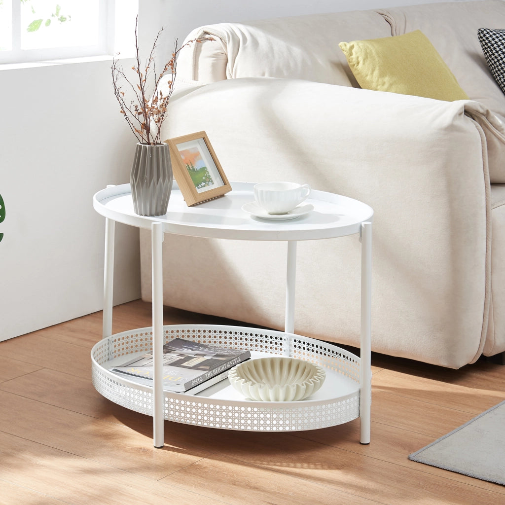 Tavolino da caffè Jäller con Doppio Ripiano e Bordi 66x51x44 cm Bianco [en.casa]
