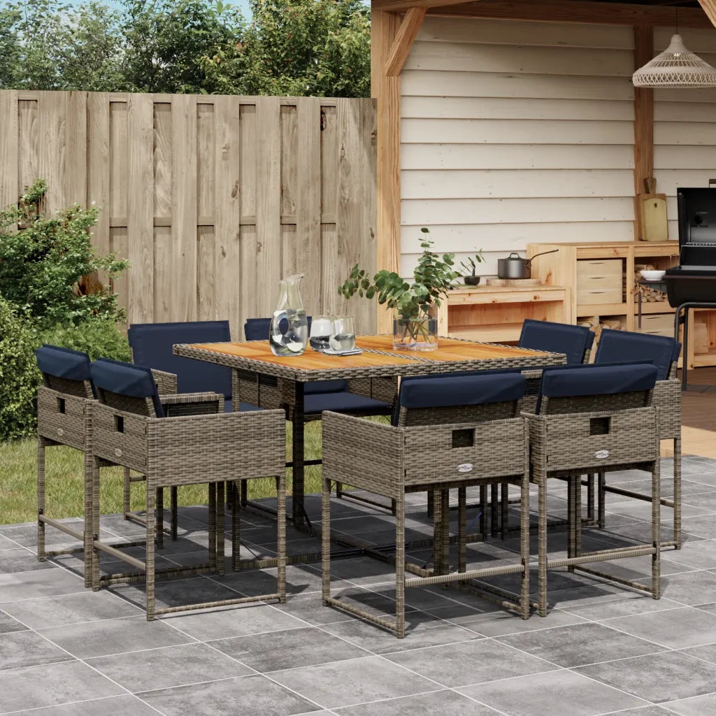 Set da pranzo da giardino da 9 pz con Cuscini in Polyrattan Grigio 3278152