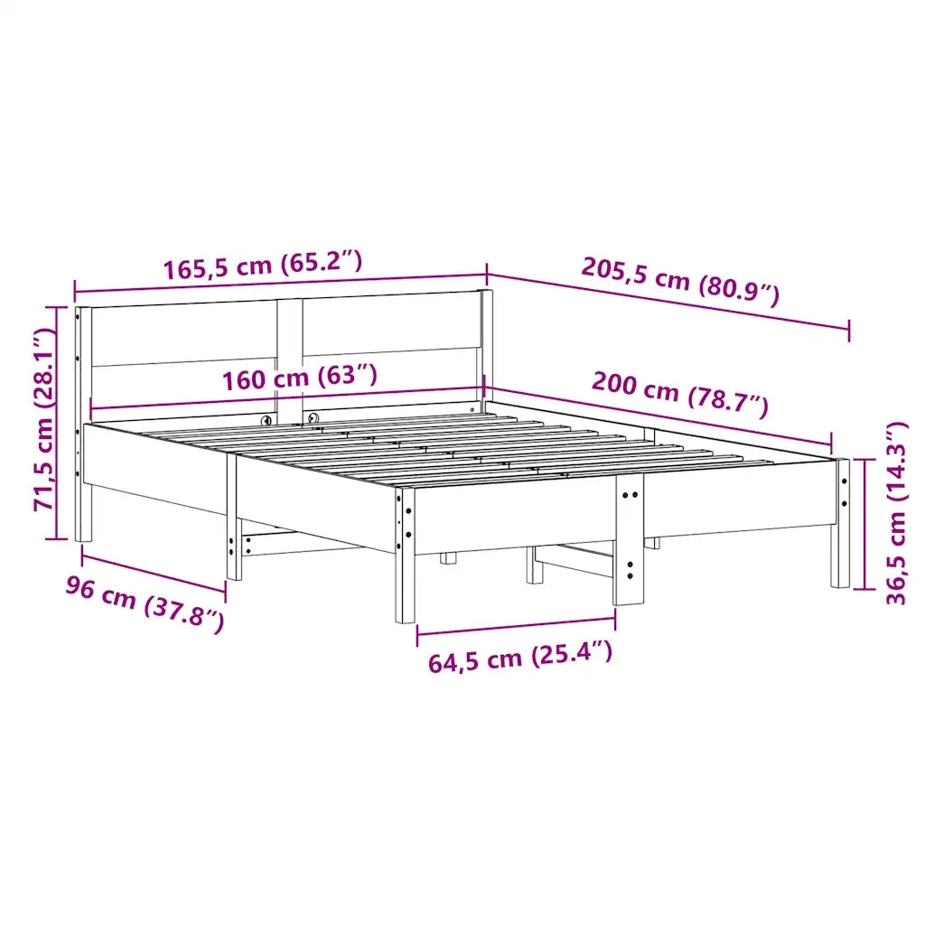 Letto senza Materasso-Struttura Letto Bianco 160x200 cm Legno Massello di Pino 160683