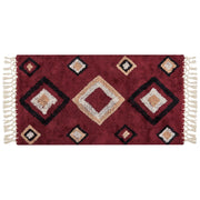 Tappeto in cotone con nappe e motivo a diamante rosso 80 x 150 cm soggiorno camera da letto