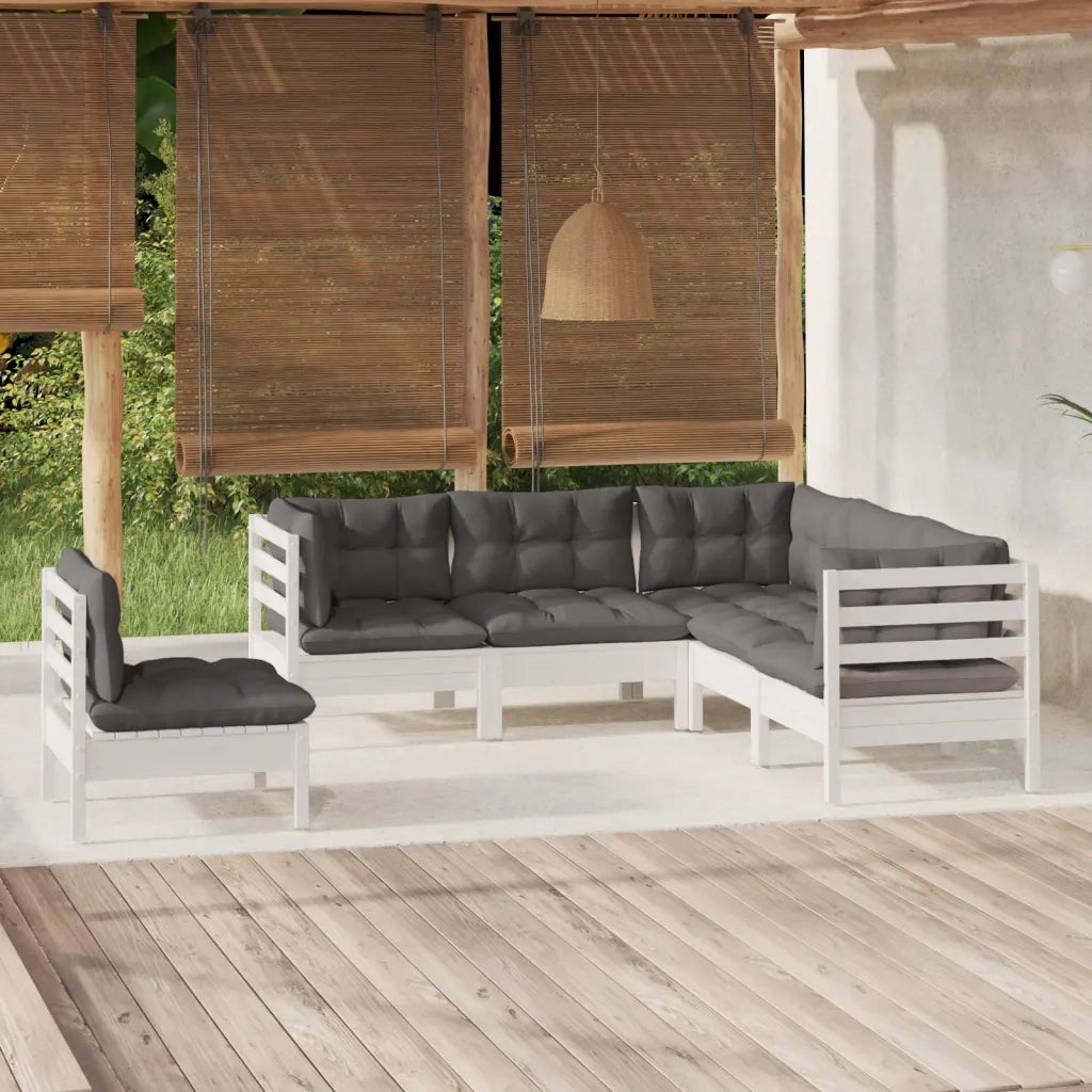 Set Divani da Giardino 5 pz con Cuscini Bianchi Legno di Pino 3096407