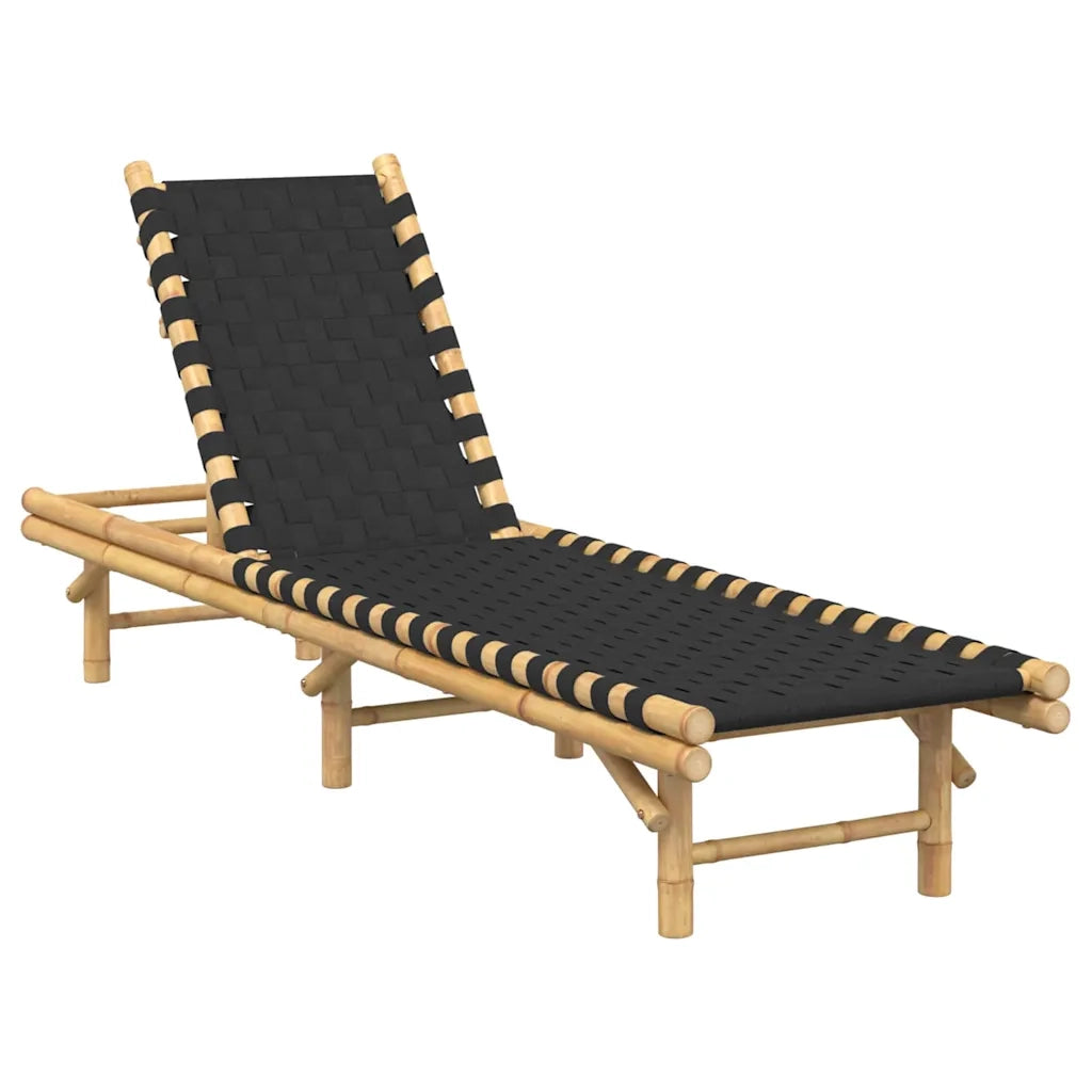 Lettino Prendisole con Fettuccia Intrecciata Nera 55x200x30 cm 4108233