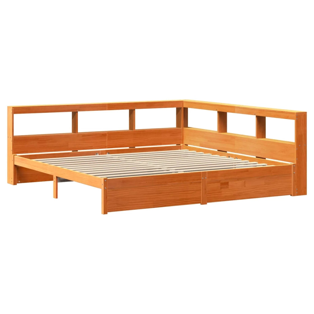 Letto Libreria con testiera 2 pcs Marrone cerato 200 x 200 cm 3422738